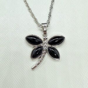 Elegant Silver and Black Dragonfly Pendant Necklace